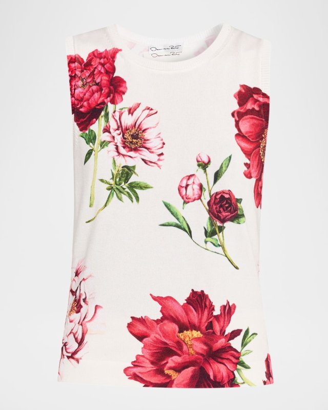 Sleeveless Peony Print Twinset Tank Top
